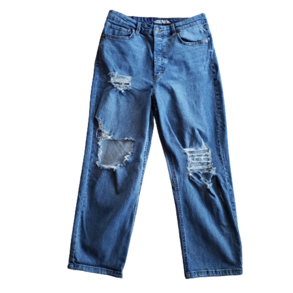 Wild Fable High Rise Straight Distressed Jeans Blue Denim Size 12